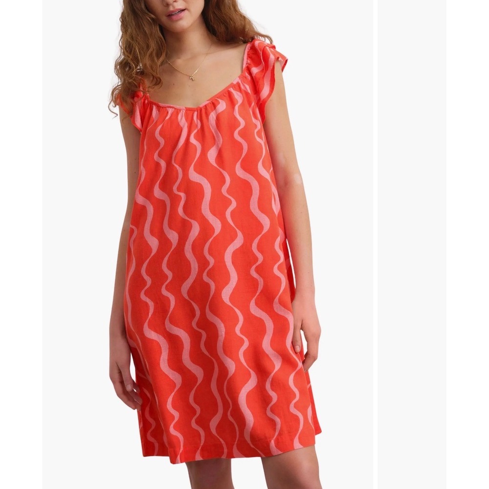 NEXT Ruffle Cap Sleeve Linen Blend Mini Dress – Red/Pink – Women's 6 – NWT